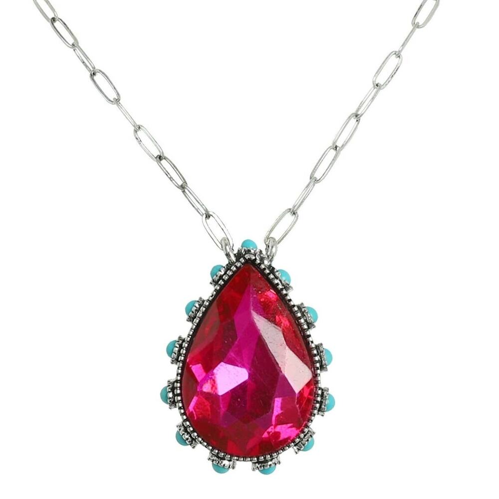 Western Teardrop Turquoise Gemstone Necklace | Fuchsia